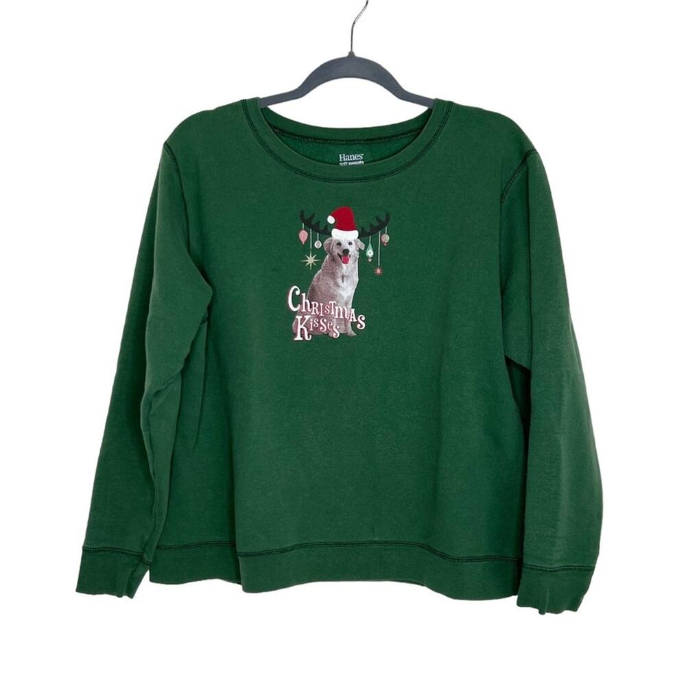 Vintage Christmas Dog Crewneck Sweatshirt XL Green